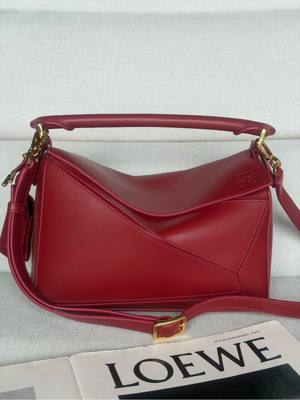 Loewe Red Leather Puzzle Bag with Gold Hardware